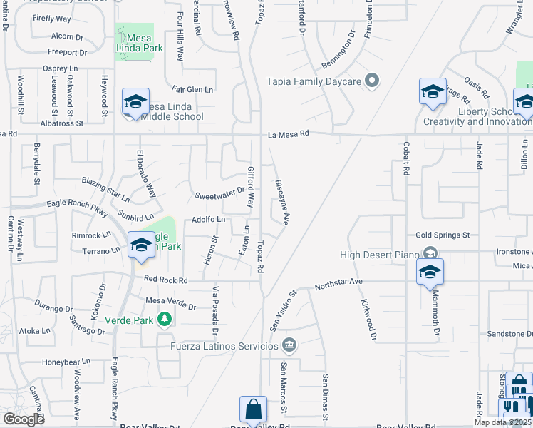 map of restaurants, bars, coffee shops, grocery stores, and more near 12686 Carbon Mesa Way in Victorville