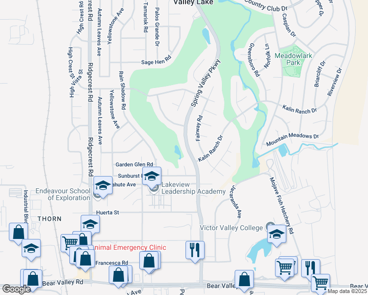 map of restaurants, bars, coffee shops, grocery stores, and more near 12654 Spring Valley Parkway in Victorville