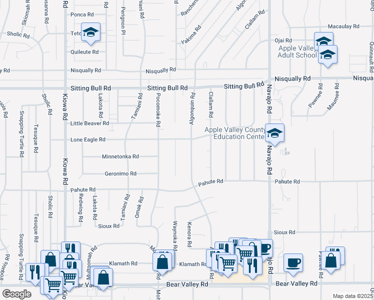 map of restaurants, bars, coffee shops, grocery stores, and more near 12595 Waynoka Road in Apple Valley