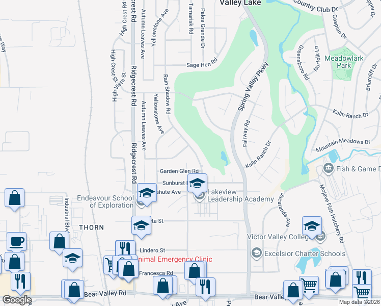 map of restaurants, bars, coffee shops, grocery stores, and more near 12652 Rain Shadow Road in Victorville