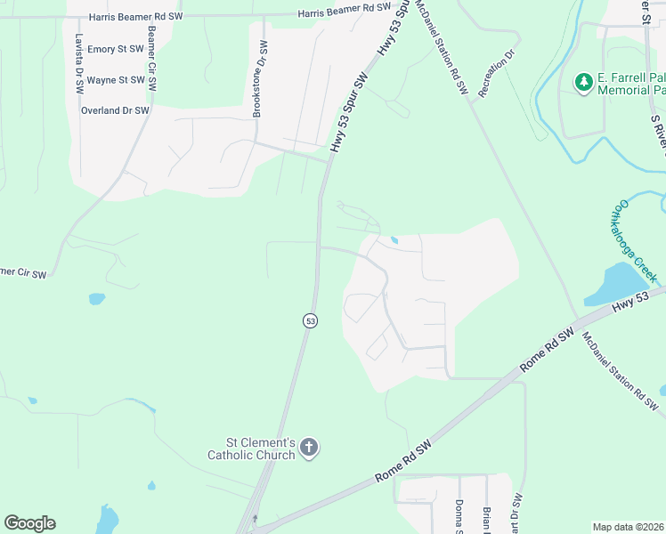 map of restaurants, bars, coffee shops, grocery stores, and more near 1596 Georgia 53 Spur in Calhoun