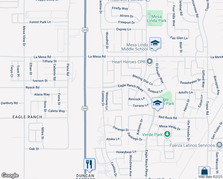 map of restaurants, bars, coffee shops, grocery stores, and more near 12260 Primavera Way in Victorville