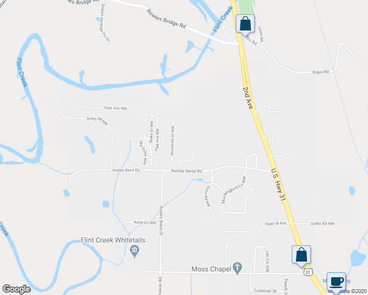 map of restaurants, bars, coffee shops, grocery stores, and more near 2702 Stone Crest Circle Northwest in Hartselle