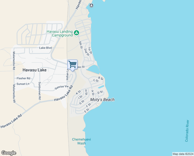 map of restaurants, bars, coffee shops, grocery stores, and more near 108 B Street in Needles