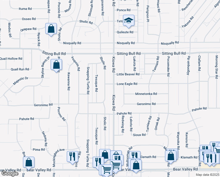 map of restaurants, bars, coffee shops, grocery stores, and more near 12636 Kiowa Road in Apple Valley