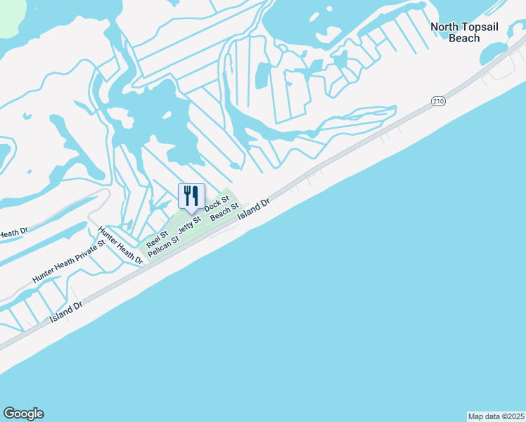 map of restaurants, bars, coffee shops, grocery stores, and more near 4110 Island Drive in North Topsail Beach