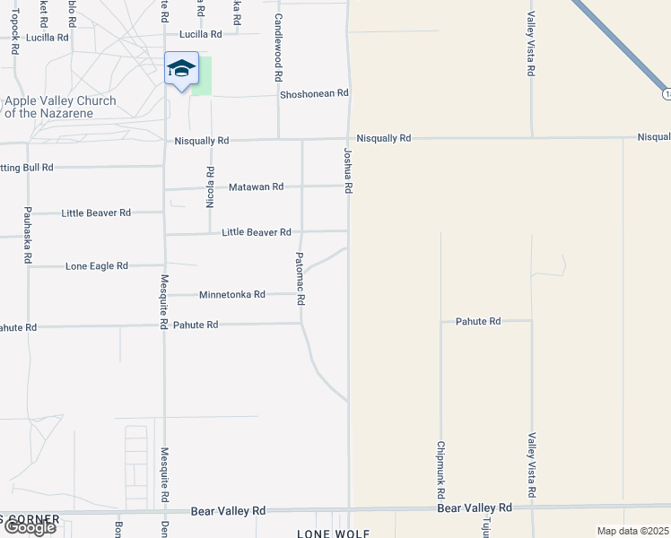 map of restaurants, bars, coffee shops, grocery stores, and more near Joshua Street in Apple Valley