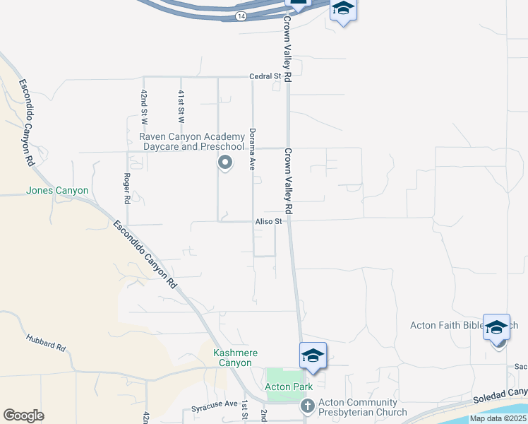 map of restaurants, bars, coffee shops, grocery stores, and more near 33792 Crown Valley Road in Acton