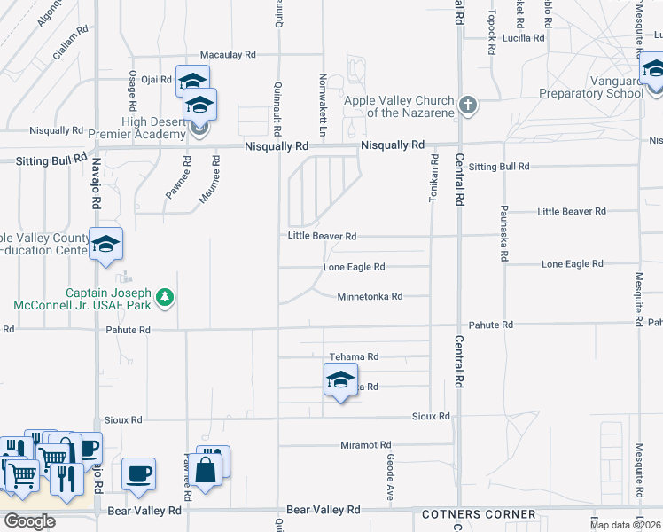 map of restaurants, bars, coffee shops, grocery stores, and more near 22212 Lone Eagle Road in Apple Valley