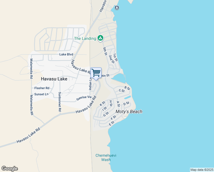 map of restaurants, bars, coffee shops, grocery stores, and more near 2 Havasu Lake Road in Needles