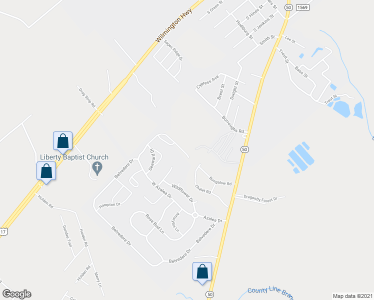 map of restaurants, bars, coffee shops, grocery stores, and more near 447 Belvedere Drive in Holly Ridge