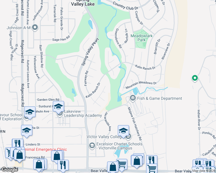 map of restaurants, bars, coffee shops, grocery stores, and more near 18257 Deauville Drive in Victorville