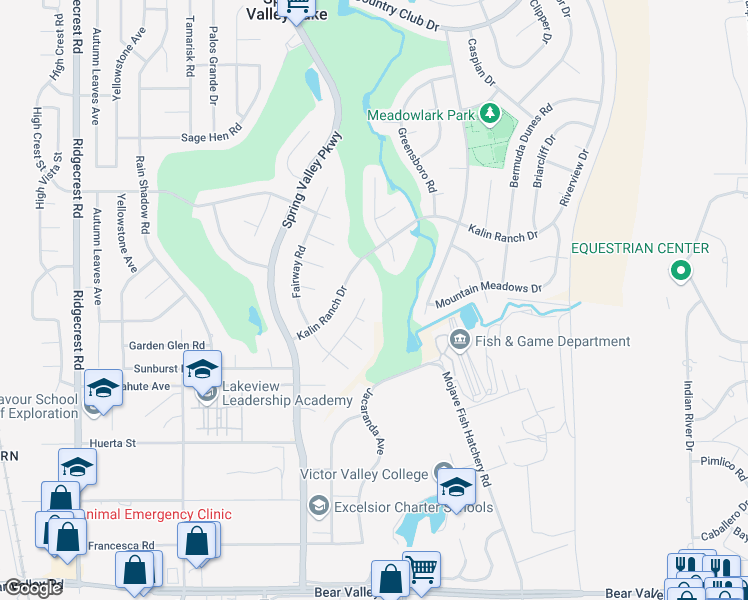 map of restaurants, bars, coffee shops, grocery stores, and more near 18257 Deauville Drive in Victorville