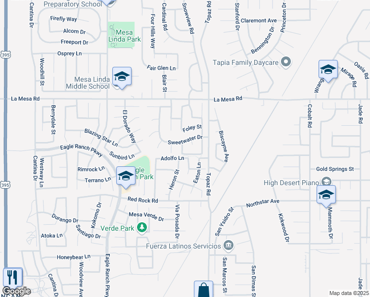 map of restaurants, bars, coffee shops, grocery stores, and more near 12709 Gaines Street in Victorville