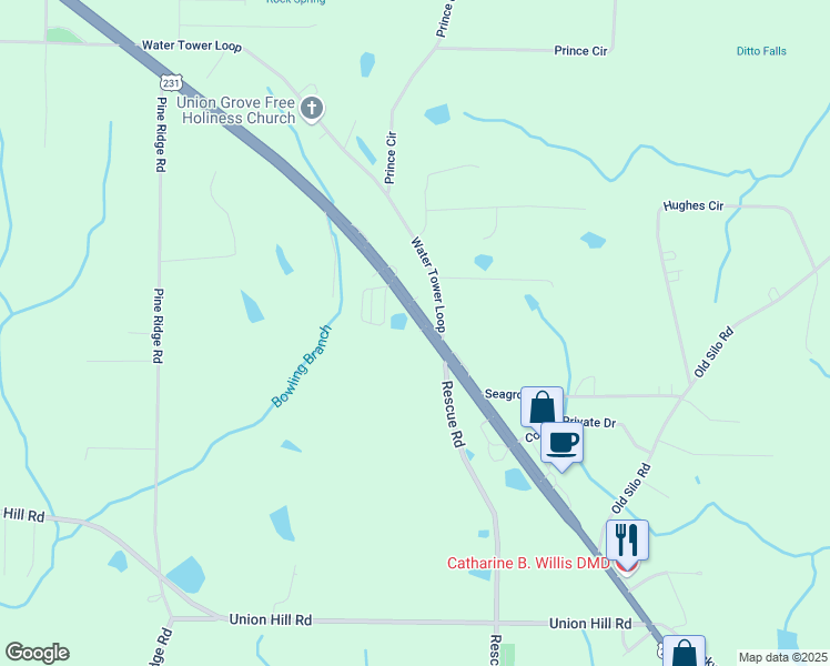map of restaurants, bars, coffee shops, grocery stores, and more near 3903 U.S. 231 in Laceys Spring