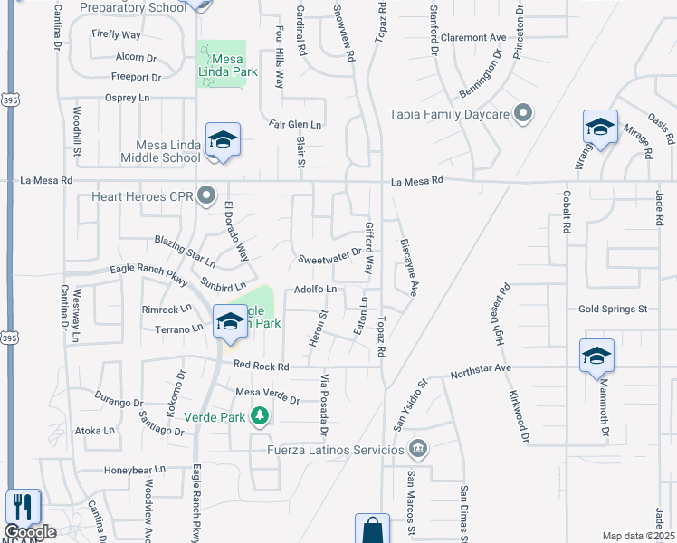 map of restaurants, bars, coffee shops, grocery stores, and more near 12709 Gaines Street in Victorville
