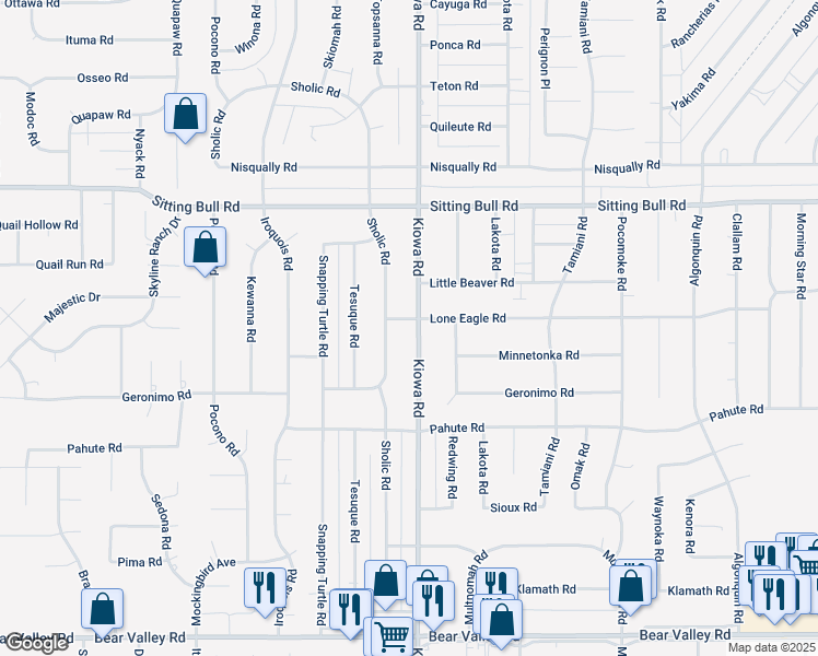 map of restaurants, bars, coffee shops, grocery stores, and more near 20862 Lone Eagle Road in Apple Valley
