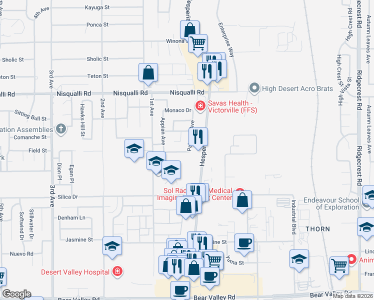 map of restaurants, bars, coffee shops, grocery stores, and more near 12701-12739 Lido Circle in Victorville