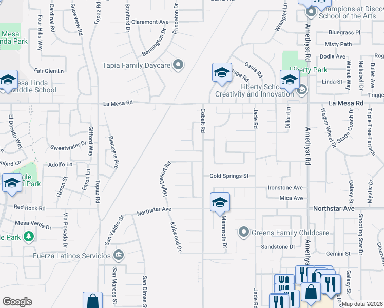 map of restaurants, bars, coffee shops, grocery stores, and more near 12742 Cobalt Road in Victorville