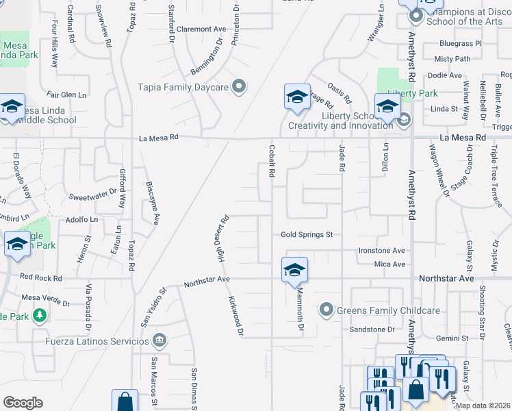 map of restaurants, bars, coffee shops, grocery stores, and more near 12742 Cobalt Road in Victorville