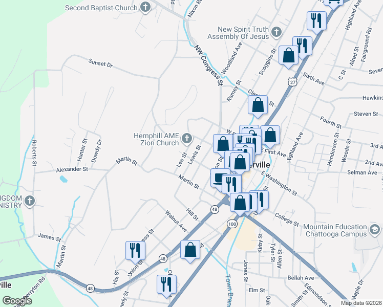 map of restaurants, bars, coffee shops, grocery stores, and more near 56 Lee Street in Summerville