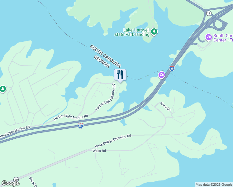 map of restaurants, bars, coffee shops, grocery stores, and more near 1400 Harbor Light Marina Road in Lavonia