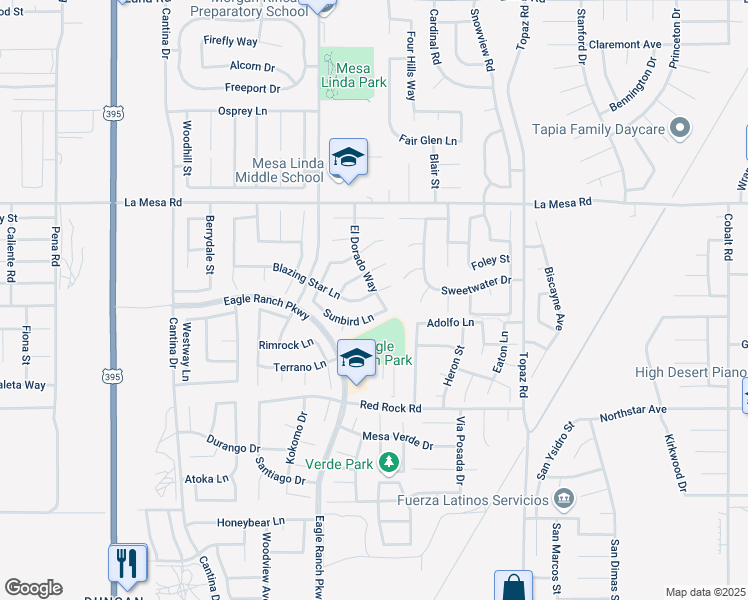 map of restaurants, bars, coffee shops, grocery stores, and more near 12603 Blazing Star Lane in Victorville