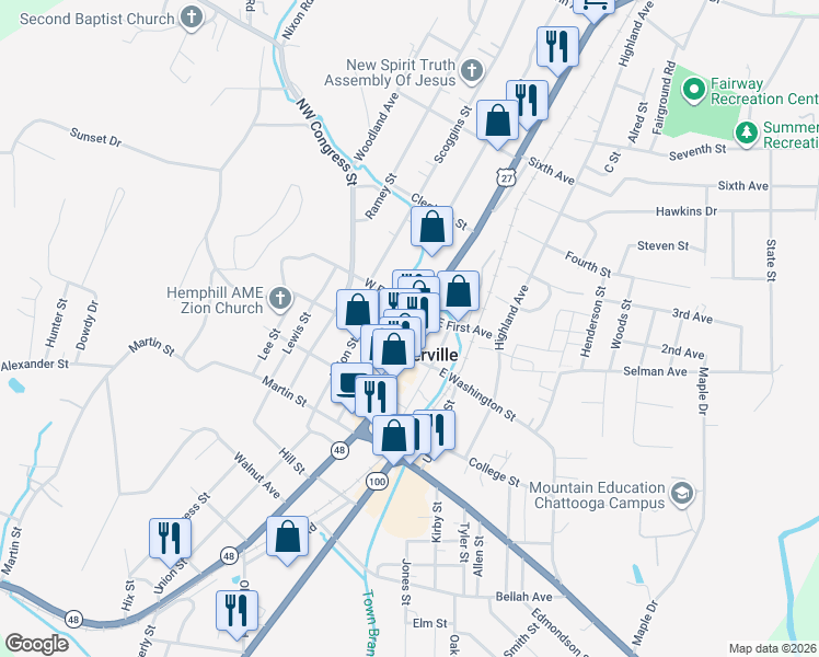 map of restaurants, bars, coffee shops, grocery stores, and more near 10159-10177 US Highway 27 in Summerville