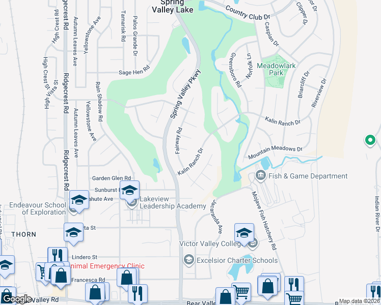 map of restaurants, bars, coffee shops, grocery stores, and more near 18167 Clear Haven Lane in Victorville
