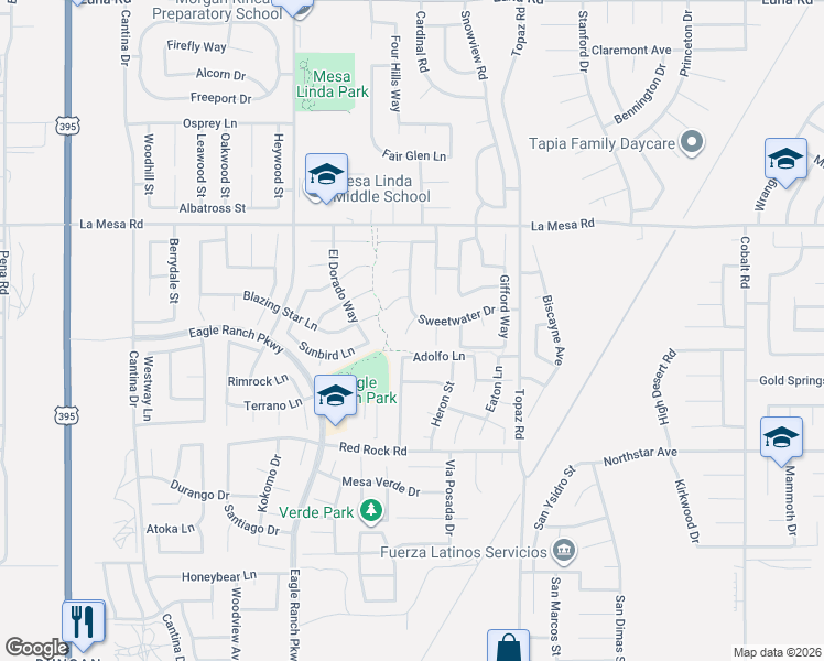map of restaurants, bars, coffee shops, grocery stores, and more near 12721 Sweetwater Circle in Victorville