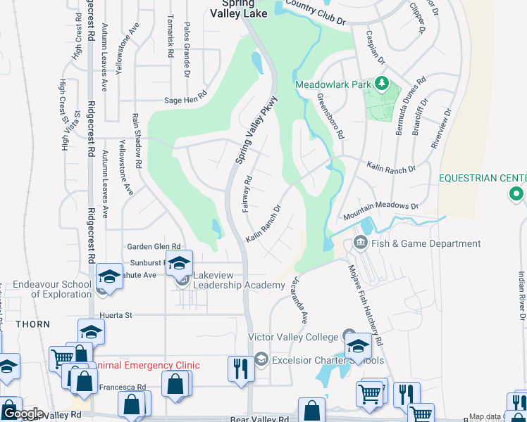 map of restaurants, bars, coffee shops, grocery stores, and more near 18167 Clear Haven Lane in Victorville