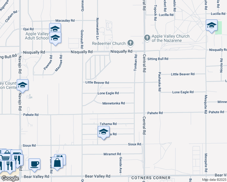 map of restaurants, bars, coffee shops, grocery stores, and more near 22304 :Lone Eagle Road in Apple Valley