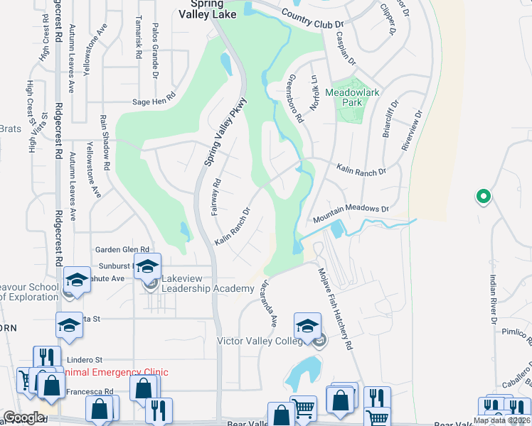 map of restaurants, bars, coffee shops, grocery stores, and more near 18259 Deauville Drive in Victorville