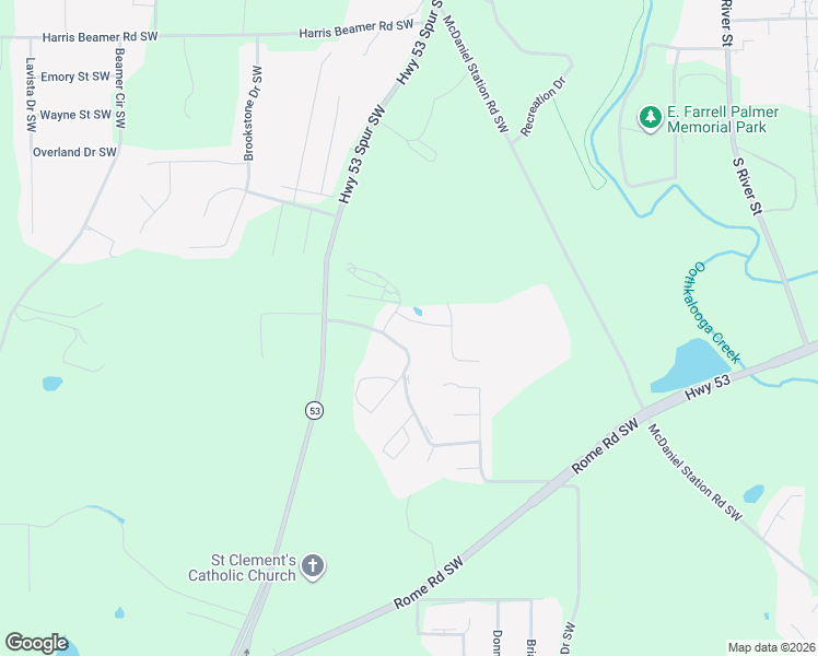 map of restaurants, bars, coffee shops, grocery stores, and more near 121 Foxhall Drive in Calhoun