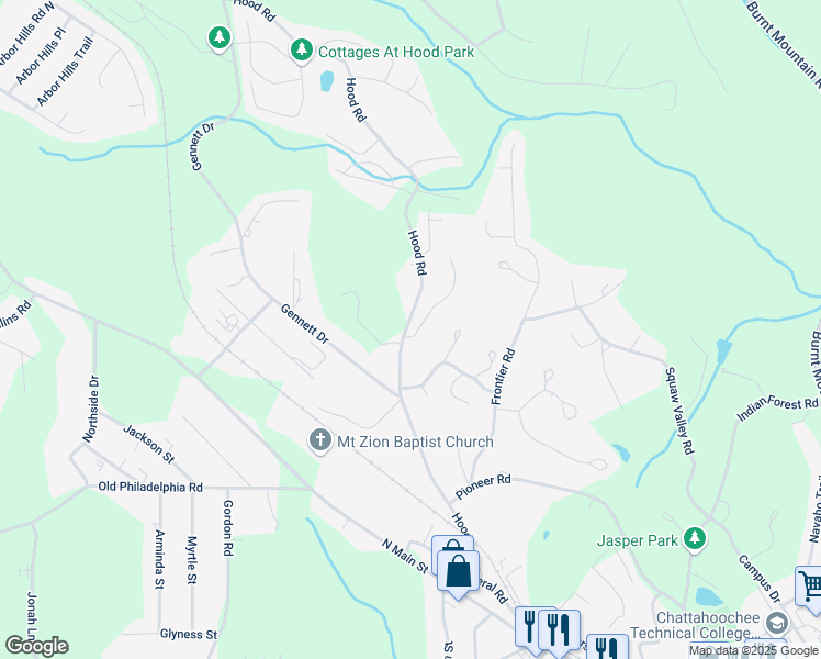 map of restaurants, bars, coffee shops, grocery stores, and more near 620 Hood Road in Talking Rock