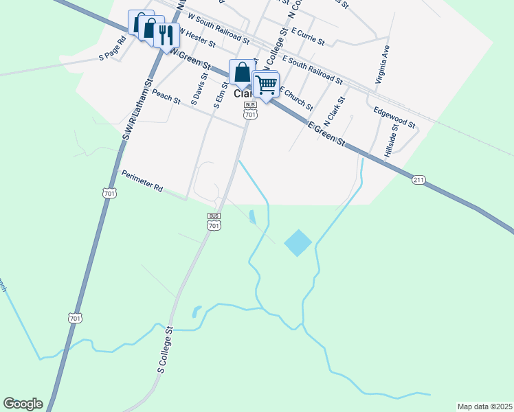 map of restaurants, bars, coffee shops, grocery stores, and more near Trico Street in Clarkton