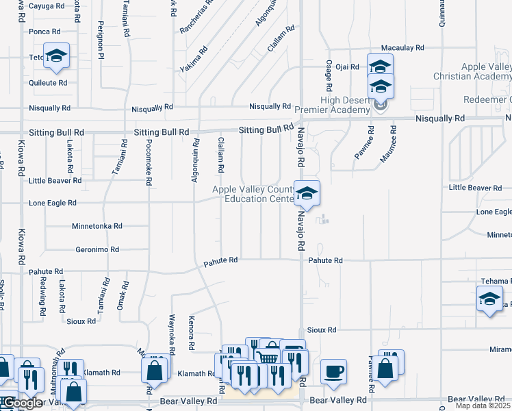 map of restaurants, bars, coffee shops, grocery stores, and more near 12658 Morning Star Road in Apple Valley