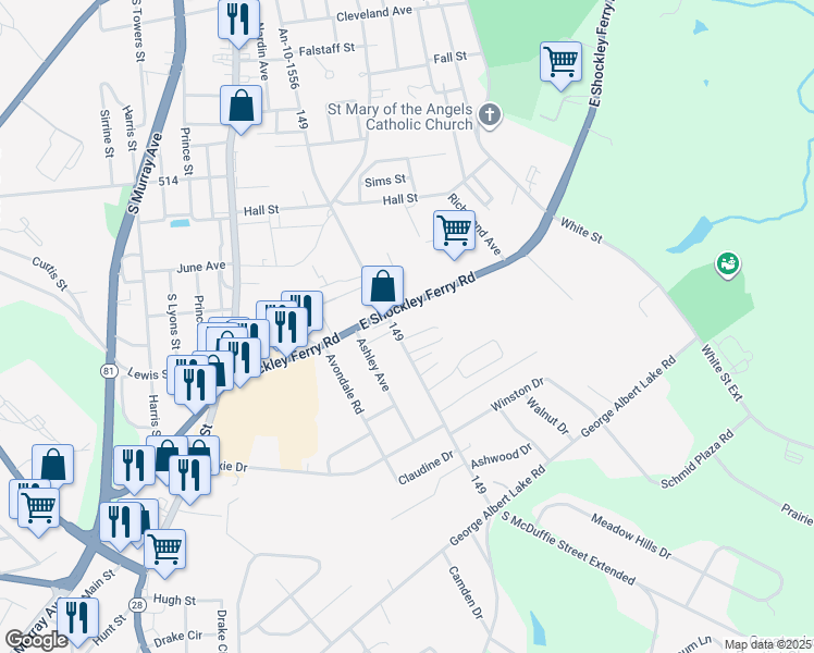 map of restaurants, bars, coffee shops, grocery stores, and more near 306 East Shockley Ferry Road in Anderson
