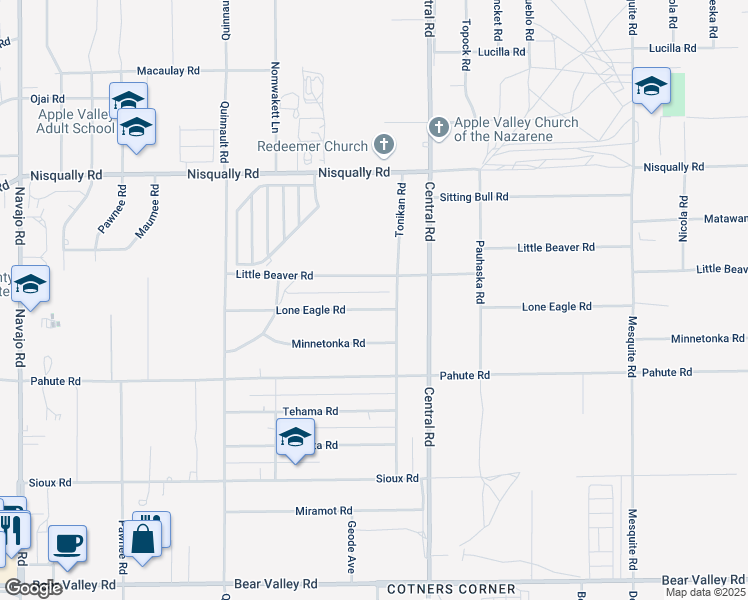 map of restaurants, bars, coffee shops, grocery stores, and more near 22394 Lone Eagle Road in Apple Valley