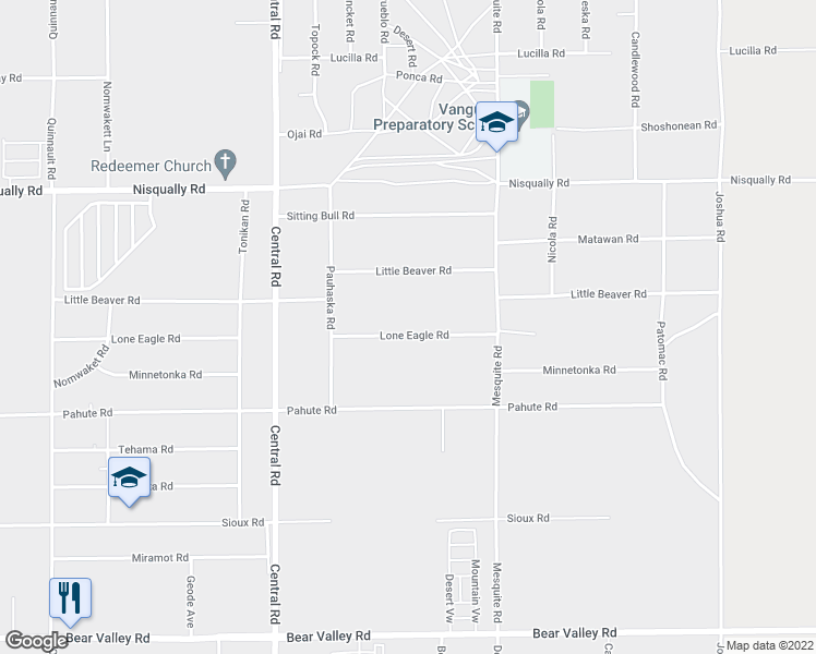 map of restaurants, bars, coffee shops, grocery stores, and more near 22740 :Lone Eagle Road in Apple Valley