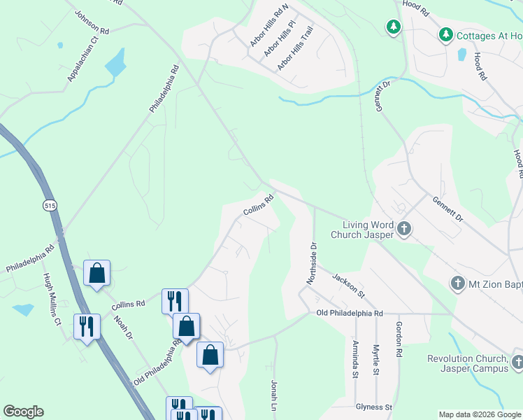 map of restaurants, bars, coffee shops, grocery stores, and more near 35 Collins Road in Big Canoe