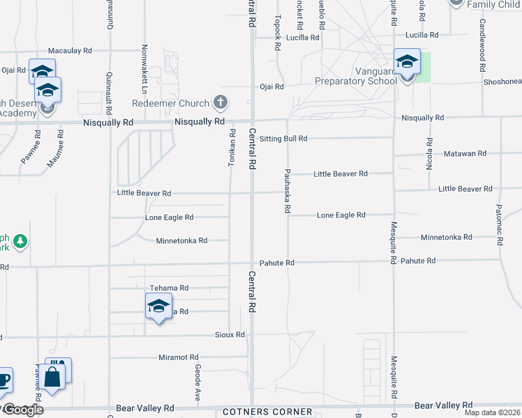 map of restaurants, bars, coffee shops, grocery stores, and more near 12673 Central Road in Apple Valley