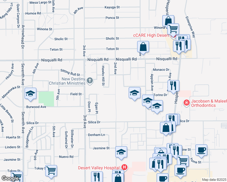 map of restaurants, bars, coffee shops, grocery stores, and more near 12696 2nd Avenue in Victorville