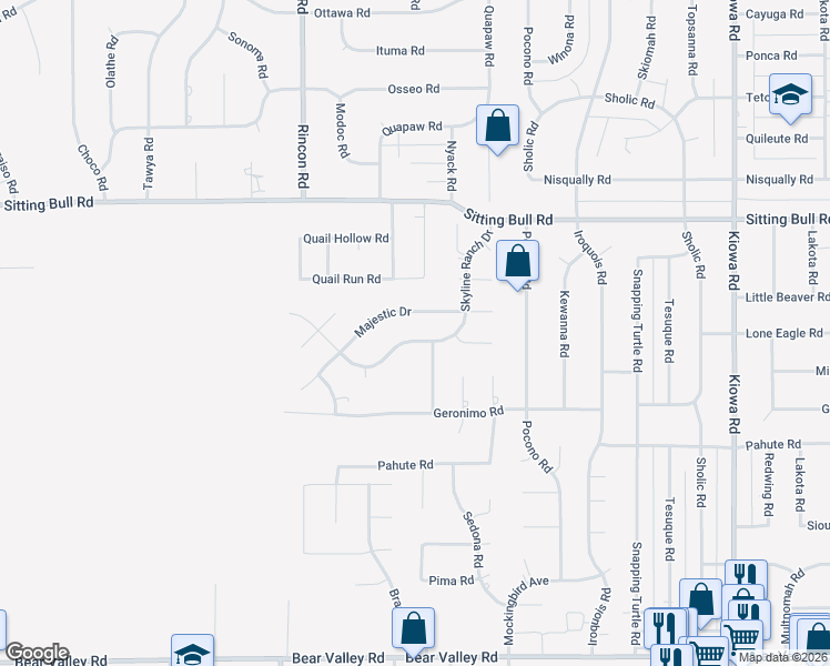 map of restaurants, bars, coffee shops, grocery stores, and more near 20322 Skyline Ranch Drive in Apple Valley