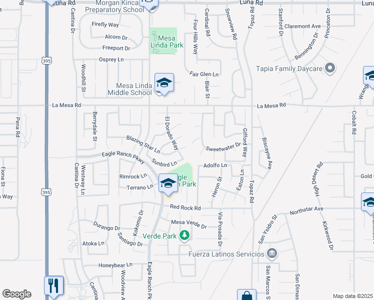 map of restaurants, bars, coffee shops, grocery stores, and more near 12729 Blazing Star Lane in Victorville