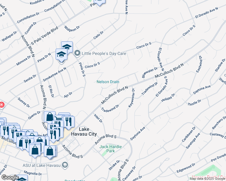 map of restaurants, bars, coffee shops, grocery stores, and more near 2541 McCulloch Boulevard North in Lake Havasu City