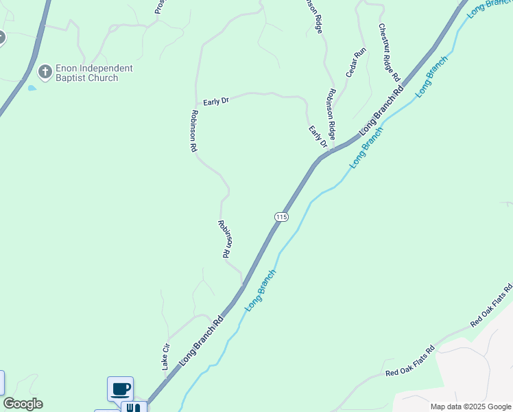 map of restaurants, bars, coffee shops, grocery stores, and more near 1077 Long Branch Road in Dahlonega