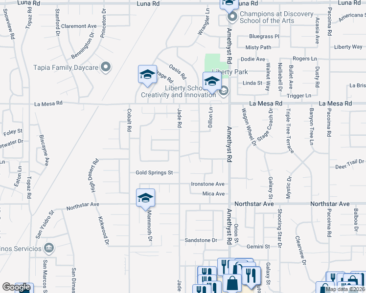 map of restaurants, bars, coffee shops, grocery stores, and more near 13489 Golden Sand Avenue in Victorville