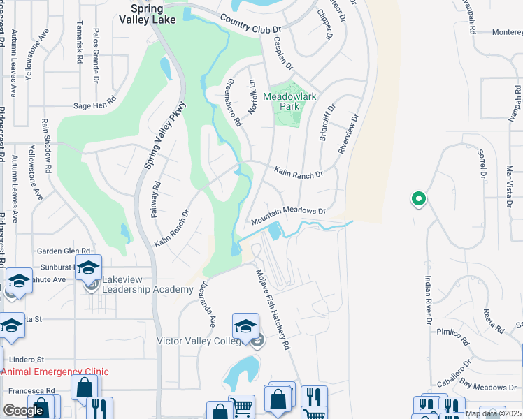 map of restaurants, bars, coffee shops, grocery stores, and more near 12690 Augusta Way in Victorville