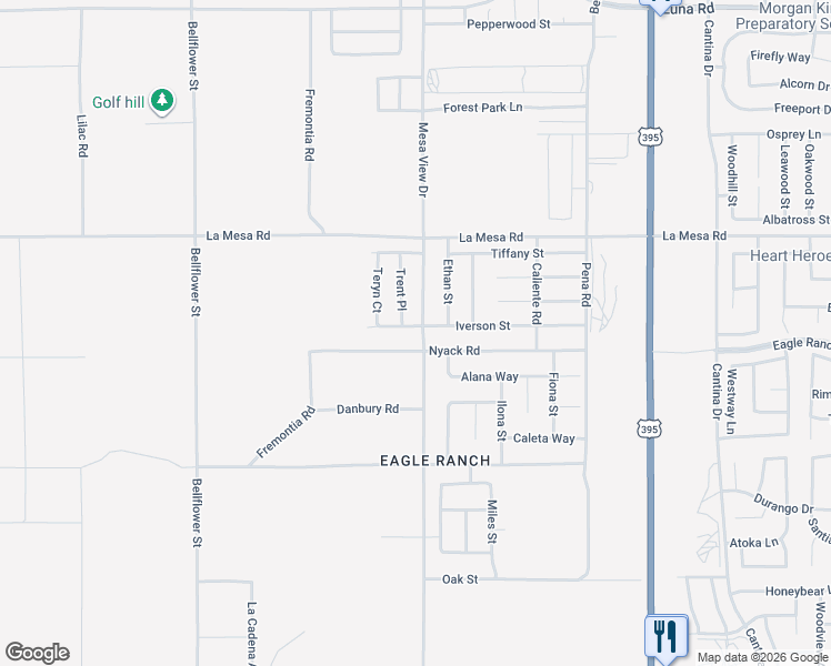 map of restaurants, bars, coffee shops, grocery stores, and more near 11695 Iverson Street in Victorville